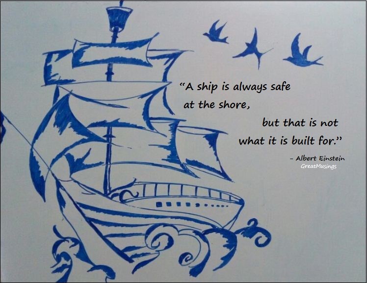 inspiring quote of Albert Einstein on a drawing of a ship