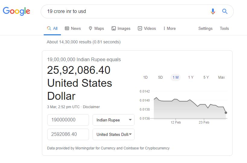 Currency Converter in Google Search Bar