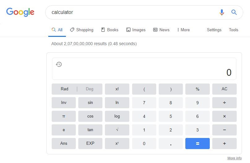 Calculator in Google Search Bar