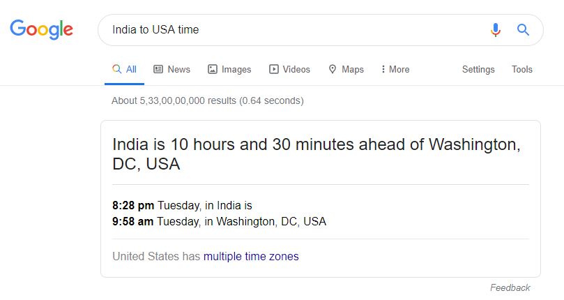 Time Conversion in Google Search Bar