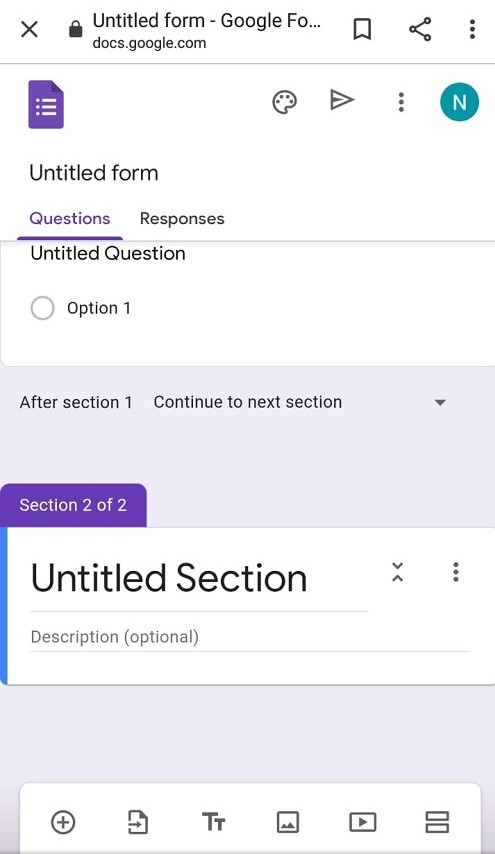 Screenshot to add section in Google Forms