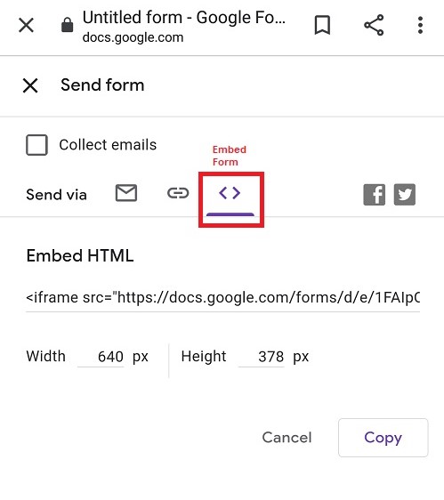 Screenshot to send Google Forms