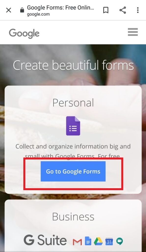 Screenshot of Go to Google Forms