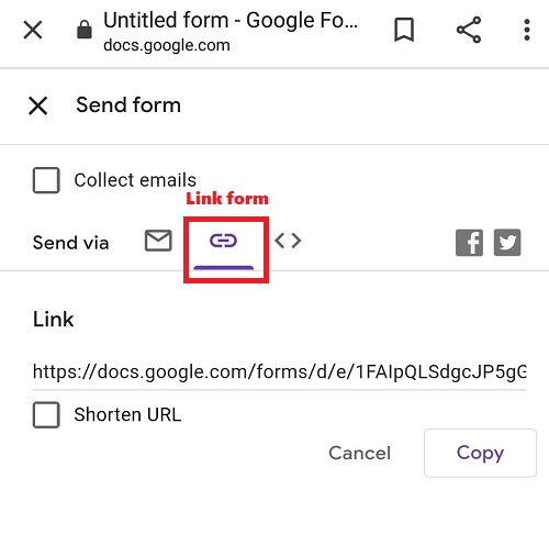 Screenshot to send Google Forms