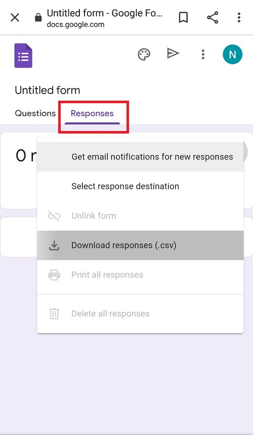 Screenshot to receive responses
