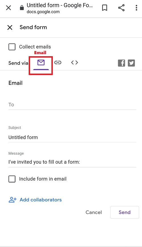 Screenshot to send Google Forms