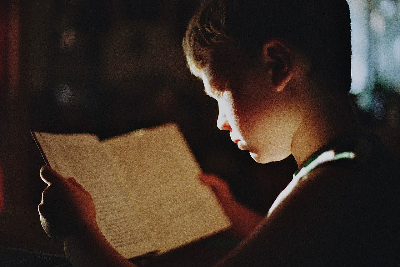 A boy reading a book.